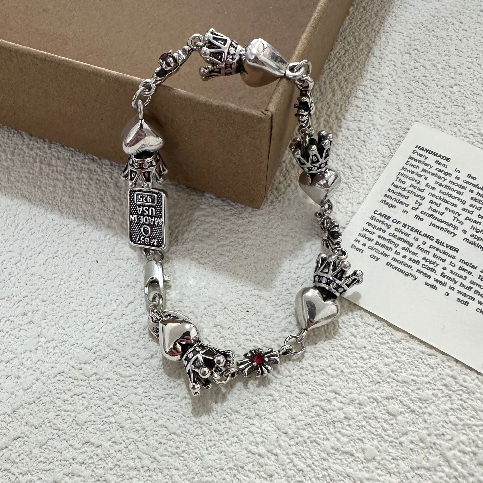 Wholesale ins cold antique silver plated love crown cross flower bracelet